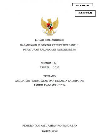 Peraturan Kalurahan Panjangrejo No 6 Tahun 2023