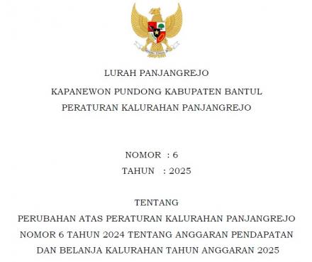 Peraturan Kalurahan Panjangrejo Nomor 6 Tahun 2025