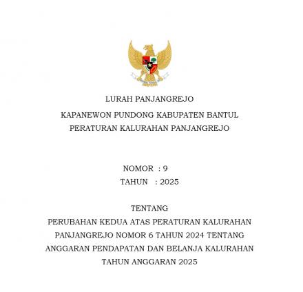 Peraturan Kalurahan Panjangrejo No 9 Tahun 2025