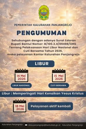 PENGUMUMAN LIBUR PELAYANAN KANTOR KALURAHAN PANJANGREJO 