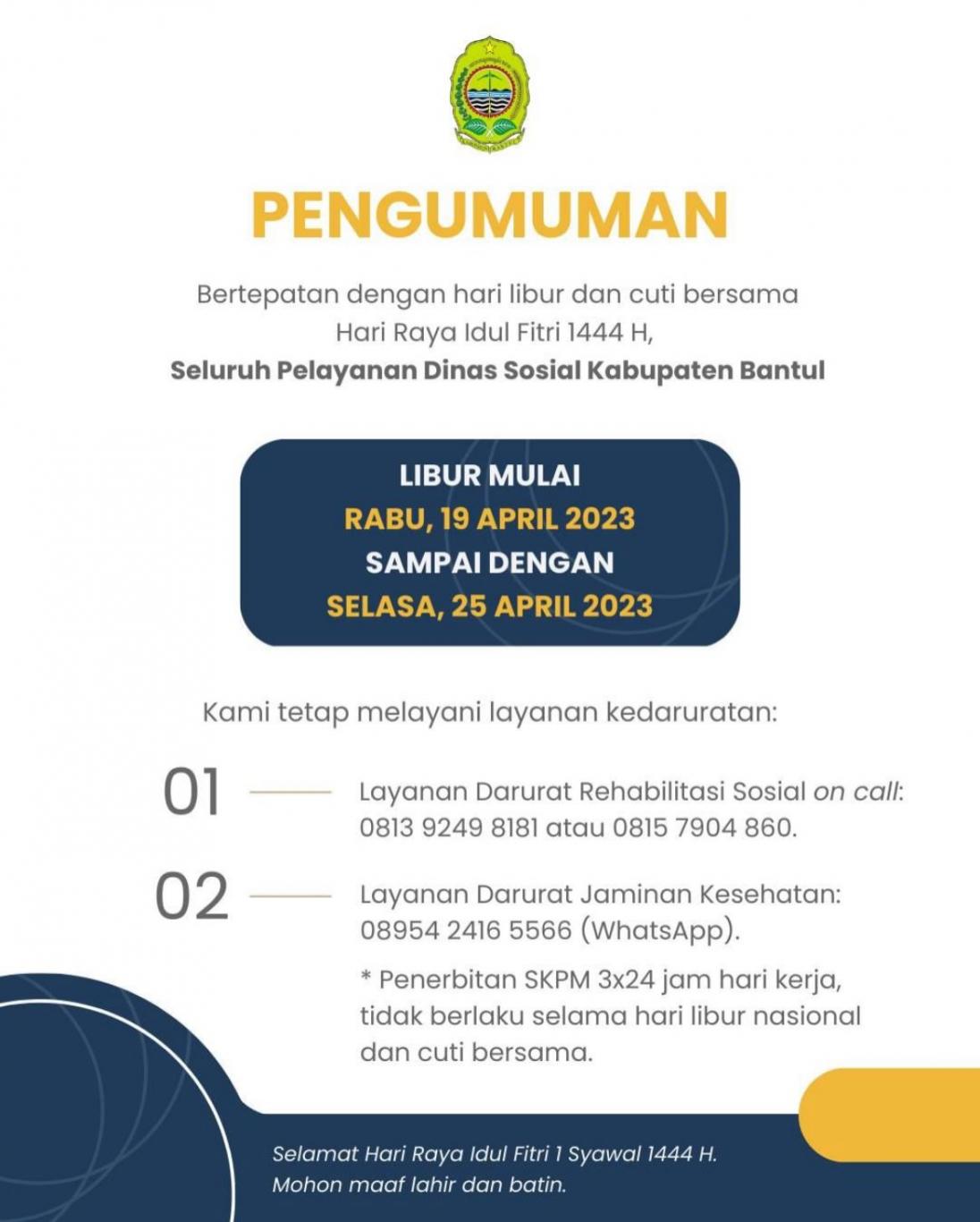 Pengumuman Dinsos Bantul - Website Kalurahan Panjangrejo